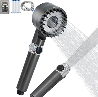 Hard Water Filter Shower Head, Shower Head and Hose Set, 3+1 Modes, Removal of Residual Chlorine, 1.5m encryption Hose and Shower Head Holder, Gun Grey