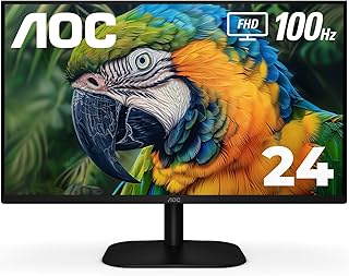 شاشة IPS 24 بوصة بدون إطار من ايه او سي، FHD 1920×1080، معدل تحديث 100Hz، مساحة لون sRGB بنسبة 106% للمنزل والمكتب، مدخل HDMI وVGA، بتقنية تقليل الضوء الأزرق متوافقة مع فيسا بلون أسود، موديل 24B2H2