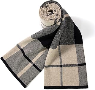 Villand Australian Merino Wool Tartan Knitted Scarf for Men, Plaid Winter Warm Thick Soft Neckwear with Gift Box, 30CM W x 180CM L