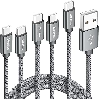 كليفن كيبل شحن سريع USB C من 5 قطع [3/3/6/6/10 قدم]، سلك شحن مغطى بالنايلون متوافق مع سامسونج جالكسي اس 20 اس 10 اس 10 اي اس 9 اس 8 بلس اس 9 بلس اس 10+ نوت 20 10 9 8 LGG8 G7 G6 V30