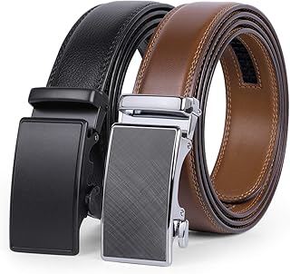 VONMELLI Belt Men 2 Pack, Adjustable Mens Belts Leather Ratchet Dress Belts for Men with Click Sliding Buckle in Gift Box, Trim to Fit, A-black+brown 2*belts, Up to 44 Waist Adjustable