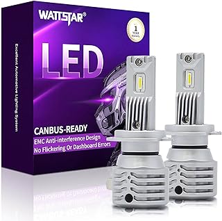 واتستار مصابيح امامية LED H7، 50 واط 12000 لومن، مصابيح امامية لاسلكية منخفضة او عالية، مصابيح امامية LED بدون مروحة باحجام اصغر، رقائق سي اس بي، 6500 كلفن، عبوة من قطعتين