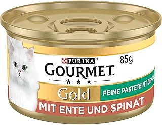 جورميه طعام القطط الرطب جورميه Gold Fine Pate مع الخضروات مع البط والسبانخ من بيورينا، عبوة من 12 قطعة (12 × 85 غرام)