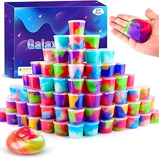 65 Pack Galaxy Slime Kits, Party Favors Slime Kit for Girls and Boys, Soft and Non-Sticky, Galaxy Slime Stress Relief Fidget Toys for Kids Valentine Classroom Exchange Gift