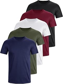 E-LIINJOYE 5 Pack Men's Cotton T Shirts Crew Neck Tees Breathable Work Short Sleeve Basic Plain Tshirt for Men M-5XL Multipack