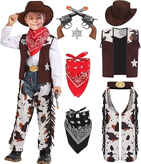 UWXOZO Cowboy Costume Children's Western Police Cowboy Accessories with Hat Vest Badge Kids Carnival Costume Boys Girls Sheriff Cosplay Outfits Set Sombrero Neckerchief UX006XXL