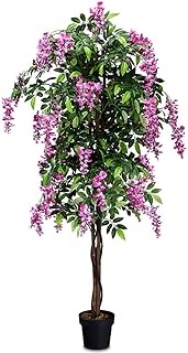 Goplus 6FT Fake Wisteria Tree Artificial Greenery Plants in Nursery Pot Decorative Trees for Home, Office, Lobby