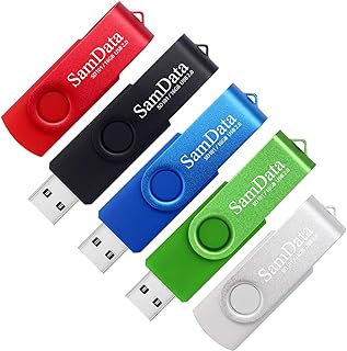 سامداتا ذاكرة فلاش USB سعة 16GB من 5 قطع بسعة 16GB، ذاكرة فلاش جامب ستيك مع اضاءة LED للتخزين والنسخ الاحتياطي (5 الوان: اسود وازرق واخضر واحمر وفضي)، usb2.0