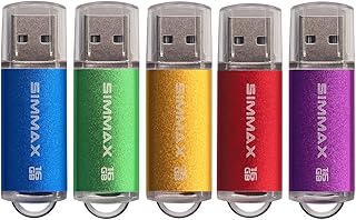 سيم ماكس 5 عبوات ذاكرة فلاش USB 2.0 سعة 16GB مع مؤشر LED (اخضر ارجواني احمر ذهبي ازرق)