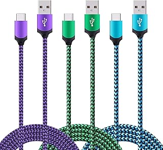 كيبل شحن سريع USB نوع C متوافق مع جوجل بيكسل 3a، 3a XL، 3 XL، بكسل 3، بكسل 2 XL، بكسل 2، بكسل C، سامسونج جالاكسي S10 S9 S8 (ازرق/اخضر/ارجواني، 6 قدم، 3 عبوات)