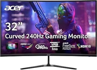 ايسر شاشة العاب كمبيوتر منحنية 31.5 انش FHD 1920 × 1080 1500R من نيترو | AMD فري سينك بريميوم | تحديث 240Hz | 1ms VRB | قابل للتثبيت فيسا | HDR10 | 1 × منفذ عرض 1.4 و2 × HDMI 2.0 | ED320Q X2bmiipx