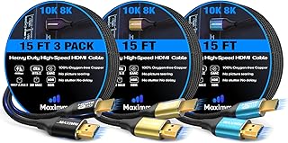 ماكسيم كيبل HDMI 8k بتصميم مطور جديد HDMI 2.1، 15 قدم، معتمد 48Gbps، 8K@60Hz 18Gbps 4K@120Hz فائق السرعة، كيبل 8k/4k، 3 قطع، مدرج في قائمة يو ال، لشاشة عرض