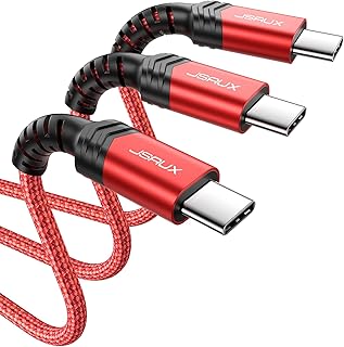 جي سوكس كيبل USB C الى USB C بقدرة 100 واط من 3 قطع [10 قدم/6.6 قدم/3.3 قدم]، كيبل شحن سريع 5 امبير متوافق مع سامسونج جالكسي اس 23 اس 22 اس 21 وايباد برو 12.9 اير ميني ماك بوك وبيكسل - احمر