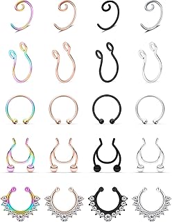 SCERRING Fake Septum Nose Hoop Rings Stainless Steel Faux Lip Ear Nose Septum Ring Non Piercing Clip On Nose Hoop Rings Body Piercing Jewelry 20PCS