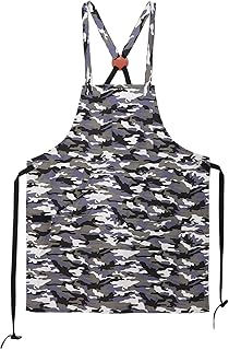 sourcing map Cooking Chef Apron 27"x34" Canvas Cotton Adjustable Cross Back Kitchen Work Aprons for Men Women Kitchen BBQ Grill Chef, Camouflage, Camouflage, 70x86cm