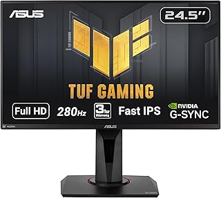 شاشة جيمنج اسوس تي يو اف VG259QM 24.5 انش بدقة FHD 1920×1080، IPS وبتردد حتى 280Hz فوق 240 او 144 هرتز، جي 1 ميلي ثانية، مزامنة ضبابية حركة منخفضة للغاية، متوافقة مع ديسبلاي اتش دي ار 400، أسود