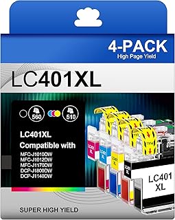 خراطيش حبر LC401XL لطابعة براذر فائقة الانتاجية متوافقة مع خراطيش حبر براذر LC401 XL تعمل مع براذر MFC-J1010DW MFC-J1170DW MFC-J1012DW (LC4014PKS، اسود سيان ارجواني ماجنتا واصفر)