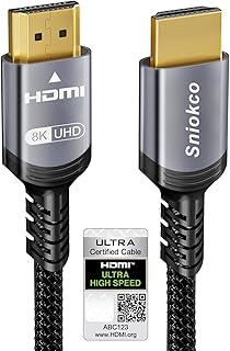 كيبل HDMI 2.1 8K بطول 10 قدم، معتمد من سنيوكو بسرعة فائقة 48Gbps بطول 3 متر، يدعم HDR الديناميكي، eARC، دولبي اتموس، 8K60Hz، 4K120Hz، HDCP 2.2 2.3، متوافق مع شاشة تلفزيون HD والمزيد