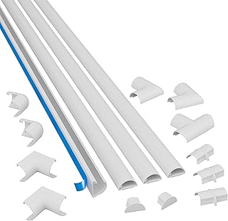 دي-لاين مجموعة اغطية اسلاك بطول 13 قدم، اغطية اسلاك نصف دائرية، ادارة كيبلات قابلة للطلاء، اخفاء اسلاك التلفزيون، منظم الاسلاك - 4 × 1.2 انش (عرض) × 0.6 انش (ارتفاع) × 39 انش طول و12 ملحق لممرات