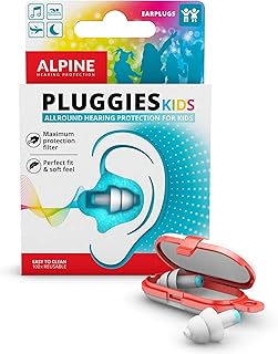 سدادات أذن للأطفال من Alpine Pluggies - وسادات أذن عازلة للضوضاء للأطفال من سن 5 إلى 12 عامًا - سدادات أذن لقنوات الأذن الصغيرة - واقي أذن للأطفال أثناء الطيران والسباحة - سدادات أذن قابلة لإعادة الاس