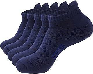 Mens Cotton Cushioned Athletic Ankle Low Cut Socks w/Arch Compression & Tab (5 Pack)