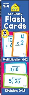 School Zone - Get Ready Flash Cards Multiplication & Division 2 Pack - Ages 8 to 9 3rd Grade 4th Multiplication 0-12 Division 0-12 Elementary Math and More من مدرسة زون كاردستوك، متعدد الألوان