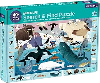 Mudpuppy Arctic Life Search & Find Puzzle ، 64 قطعة ، 23 × 15.5 × للأطفال من سن 4-7 سنوات - رسوم توضيحية ملونة للحيوانات والأسماك والطيور التي تعيش في القطب الشمالي - لغز كامل للعثور على 40+ الصور الم