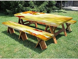 Maple leaves Picnic Fitted Tablecloth and Bench Seats Table Cover, Autumn floral forest texture, for Outdoor/BBQ/Camping, 28 x 72 Inch