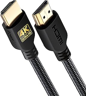 كيبل HDMI 4K عالي السرعة مضفر بالنايلون بموصلات ذهبية، 4K عند 60 هرتز وUHD 2K و1080P مصنف ايه ار سي وCL3 للابتوب والشاشات وبلاي ستيشن 5/4 واكس بوكس ون وتلفزيون فاير وابل والمزيد من باور بير، 1 قدم