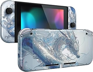 eXtremeRate Case for Nintendo Switch Joycon/Console, Joy Con Cover & Buttons & Console Back Case & Kickstand, DIY Replacement Shell for Nintendo Switch Crystal Dragon