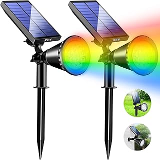 مصابيح سبوت تعمل بالطاقة الشمسية للاماكن الخارجية من كيف، 18 مصباح LED مع 8 اوضاع ملونة قابلة للتعديل ومقاومة للماء بدرجة IPX65، مناسبة للهالوين للممر والفناء الخلفي والمناظر الطبيعية والشجرة والجراج