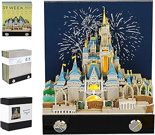 RSLIPIN 3D Calendar 2025 Time Piece Tear-Away 3D Memo Pad Weekly Fantasy Castle Desk with Lights 3D Art