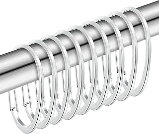حلقات ستارة الحمام بلون فضي، خطافات ستارة الحمام المقاومة للصدأ للحمام من زيزلمج، حلقات خطافات دش مزخرفة من الكروم لشماعات قضيب ستارة الحمام، مجموعة من 12 قطعة