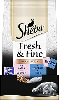 Sheba Fresh & Fine in Sauce - High-Quality Wet Cat Food - Salmon and Tuna (MSC) - For Daily Variety in Extra Small Portion Bag - 36 x 50 g