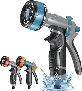 Hose Pipe Spray Gun, Garden Hose Spray Gun, Hose Spray Gun, Garden Hose Nozzles & Spray Guns, Hose Gun for Garden Hose, Garden Hose Gun with 8 Spray Patterns & Flow Control (Blue&Grey)