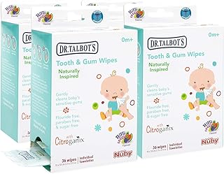 Nuby All Natural Baby Tooth and Gum Wipes with Citroganix, 36 Count, 36 Count (Pack of 4)