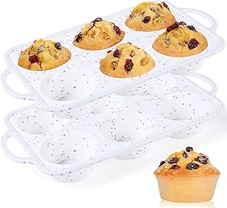 CAKETIME Large Muffin Pan, Metal Reinforced Frame 3.5 Inch Jumbo Silicone Muffin Pan Nonstick 6 Cups for Baking Jumbo Muffin, Frittatas, Jumbo Cupcakes 2 Pack