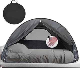 LEEDOR Pop Up Bed Tent with Mesh & Shade Cloth Window,Bed Canopy Shelter Cabin Indoor Privacy Space Sleeping Tents,Blackout Light Reduction Breathable Dream Tent with Portable Bag for Kids Adults