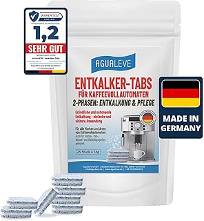 AGUALEVE® Descaler Tabs, Pack of 25, for All Brands of Fully Automatic Coffee Machines and Coffee Machines, e.g. De'Longhi, Philips, Siemens, Saeco, Melitta, Krups, Miele Brand Quality, Made in