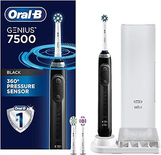 فرشاة أسنان كهربائية Oral-B 7500 مع رؤوس فرشاة بديلة وعلبة سفر ، أسود، من اورال-بي، نصف أوتوماتيكي، بالغ