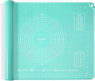 يو-تاست حصيرة معجنات كبيرة 50 × 70 سم: صينية خبز من السيليكون السائل الامن غذائيا، غير لاصقة وغير قابلة للانزلاق للعجن وصنع البيتزا والفوندان والفطائر مع قياس واضح وحواف مرتفعة (اكوا سكاي)