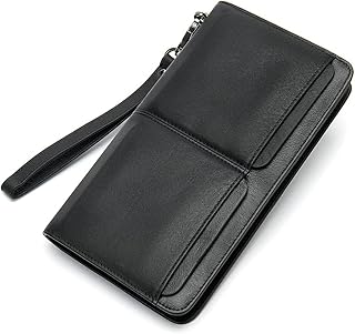 PORRASSO Leather Wallet Men's Clutch Bag Credit Card Holder Wallet Mobile Phone Wallet with 11 Card Slots