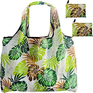 HAPPYHEDI Foldable Reusable Grocery Bags Washable Shopping Totes, Long Handles, Fold-Up Pouch, Heavy Duty Bulk