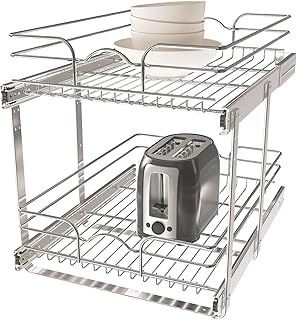 Rev-A-Shelf 2-Tier Kitchen Cabinet Pull Out Shelf and Drawer Organizer Slide Out Pantry Storage Basket in Multiple Sizes, 18 x 22 In, 5WB2-1822CR-1