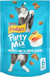 Purina Friskies Made in USA Facilities Cat Treats, Party Mix Lobster & Mac 'N' Cheese Flavors - (6) 6 oz. Pouches