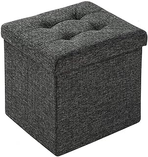 Folding Storage Ottoman,Cube Foot Rest Stool Seat,Foldable Short Foot Stools Fabric Footstool Pouf -Thicker Foam Footrest Stool Storage,Dark Grey,Dark Grey