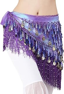 Belly Dance Hip Scarf with Tassels Sequins, Triangle Coins Wrap Skirt Music Festival Clothing