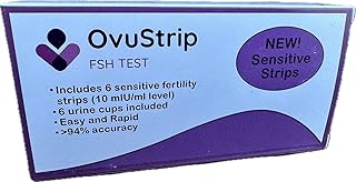 OvuStrip FSH (هرمون محفز للجريبات) * جديد!! شرائط حساسة!! * العلامة التجارية الوحيدة لاختبار FSH مع شرائط حقيقية فائقة الحساسية (10 مللي وحدة دولية/مل) *تحقق من احتياطي المبيض *6 اختبارات في كل صندوق