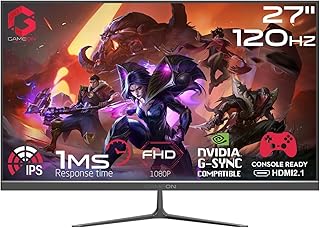 شاشة ألعاب 27 بوصة من جيم اون كمبيوتر FHD 1080P 120 هرتز IPS 1 مللي ثانية - عريضة 16:9 HDMI VGA بمنفذ عرض ومكبرات صوت مدمجة تدعم بلاي ستيشن 5 أسود