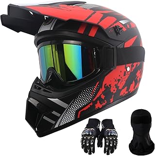 WMOOMW Motorcycle Dirt Bike Helmet Full Face Motocross Helmets for Outdoor Sports Off Road Racing Mountain Bike Men Women Off-Road Helmet Gloves Goggles for Adult Youth DOT/FMVSS 218 Approve